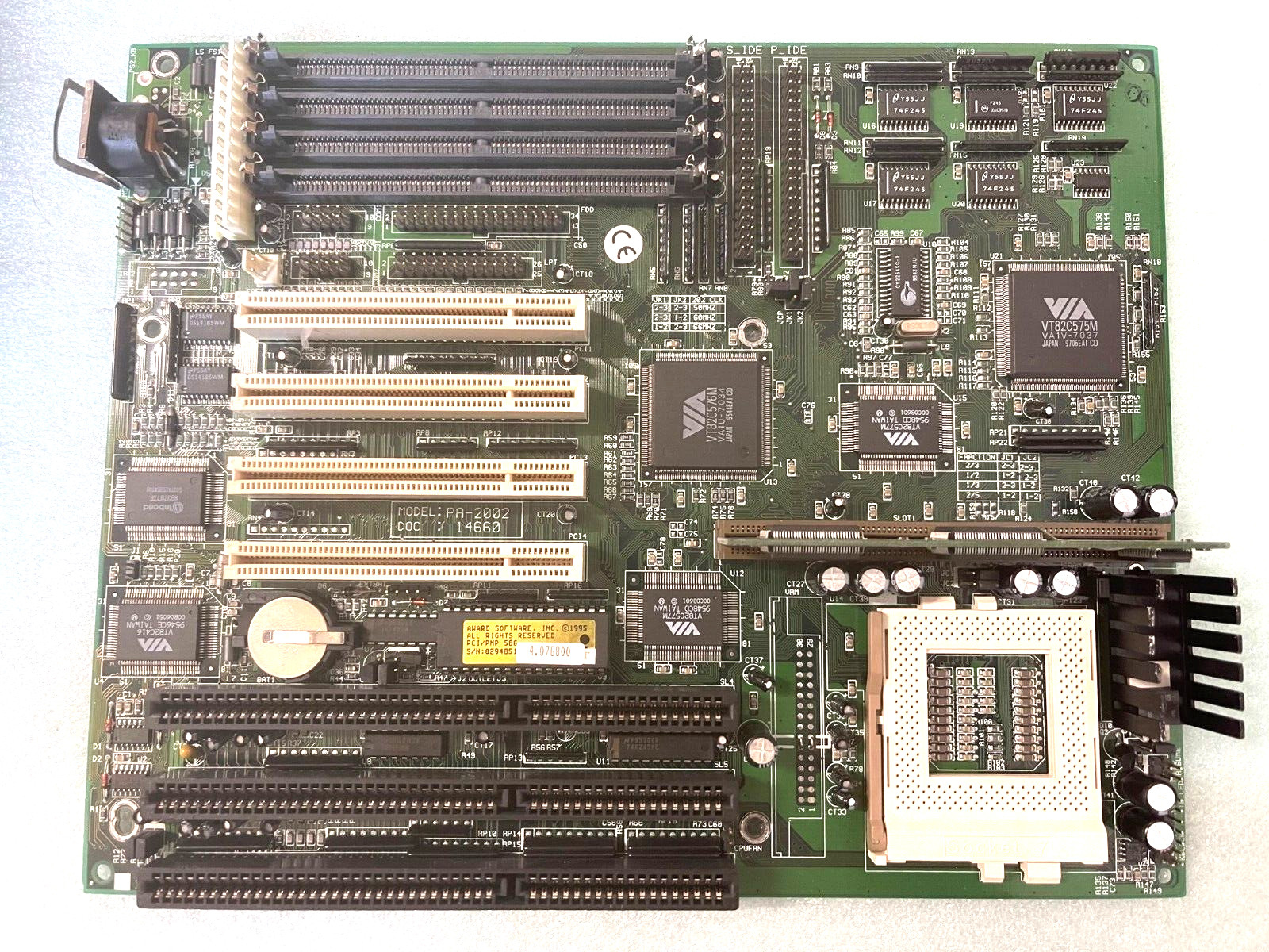 VINTAGE FIC PA-2002 VIA APOLLO 570M SOCKET 7 MMX AT MOTHERBOARD & CACHE MBMX53