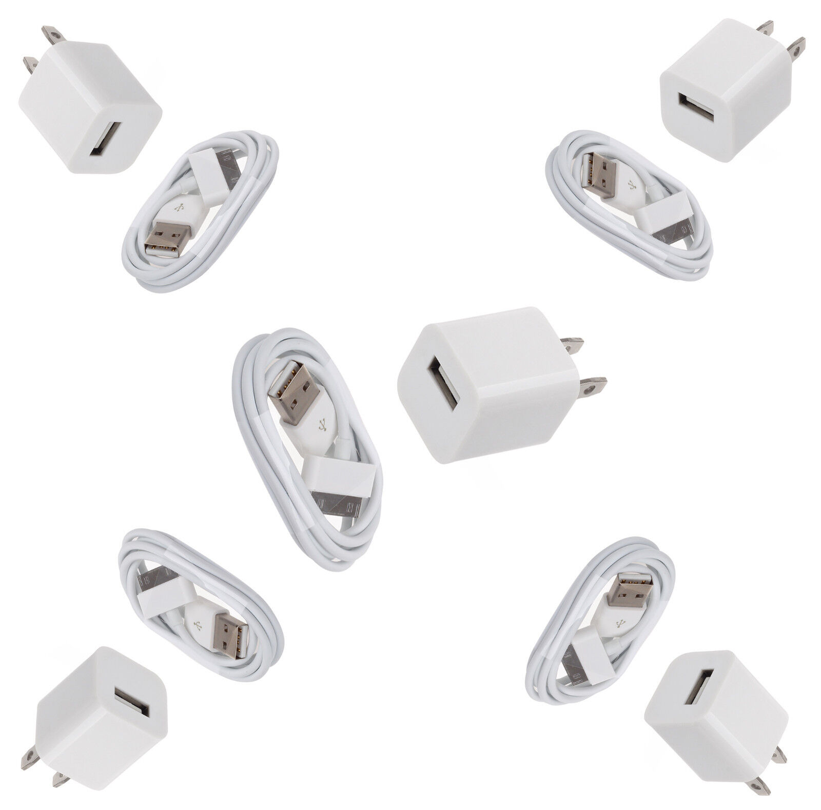 5X USB USA AC Power Adapter Wall Charger Plug + SYNC Cable iPod iPhone 3GS 4 4S