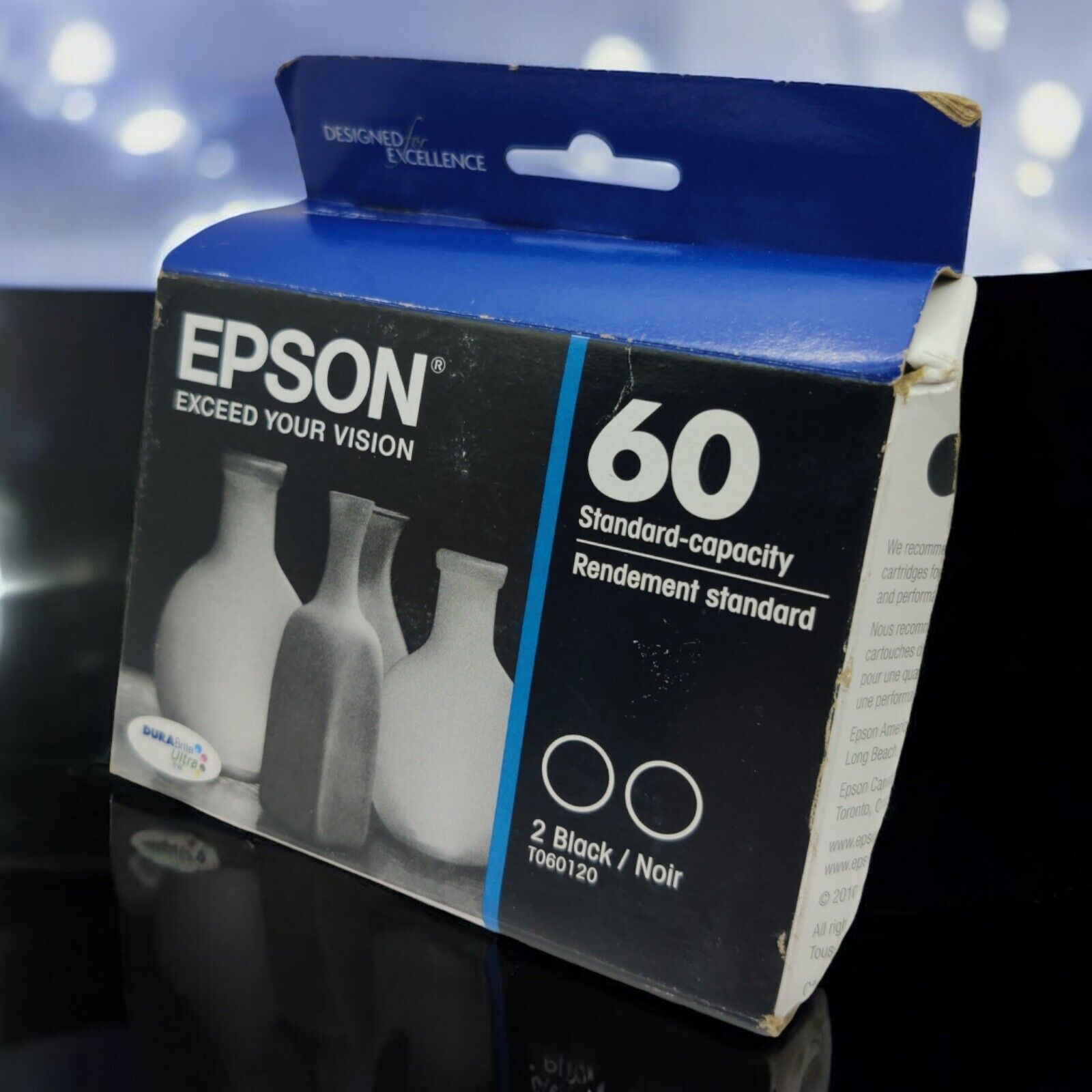 Epson 60 Standard Capacity Black Ink Cartridges Two Pack New EXP 5/2023