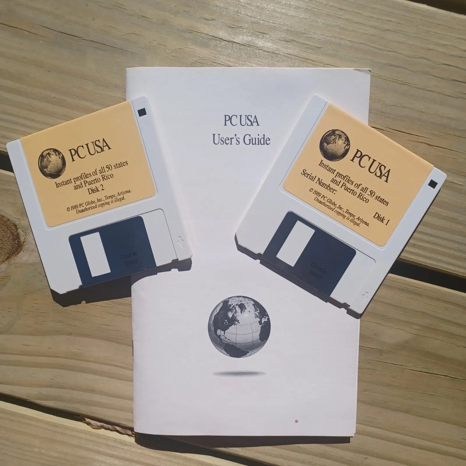 VINTAGE Software PC USA & Puerto Rico Globe 3.5 Floppy Disk 1989 2 Disk Set