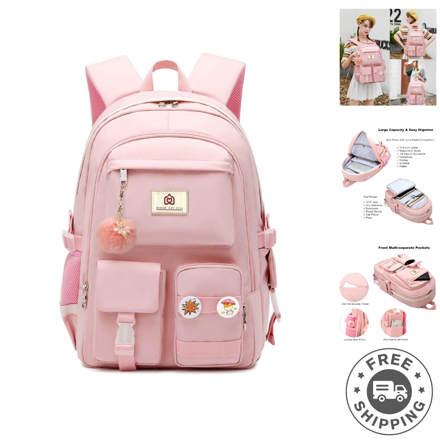 Functional and Cute 15.6 Inch Travel Backpack – Lightweight, Waterproof Design