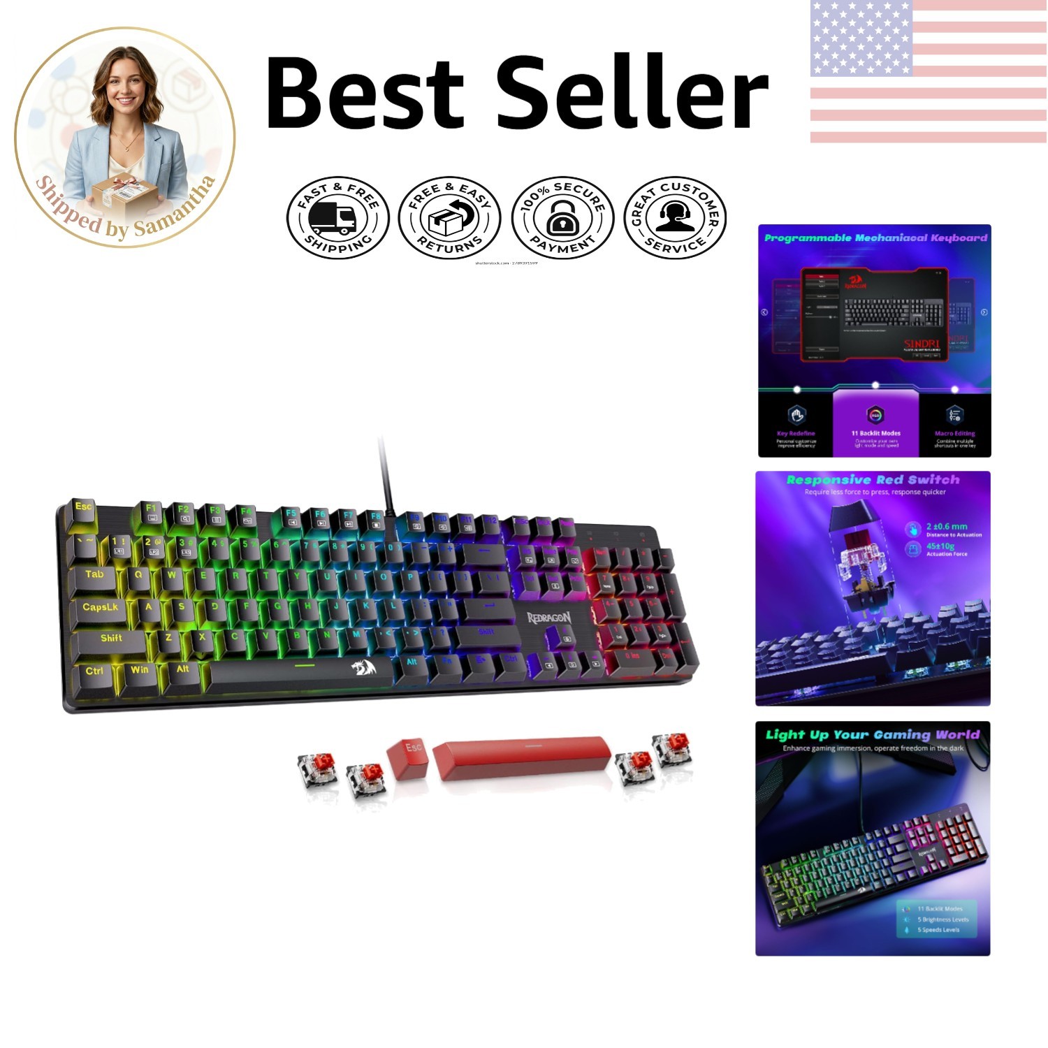 Ergonomic Mechanical Keyboard with Customizable RGB Backlighting and PBT Keycaps