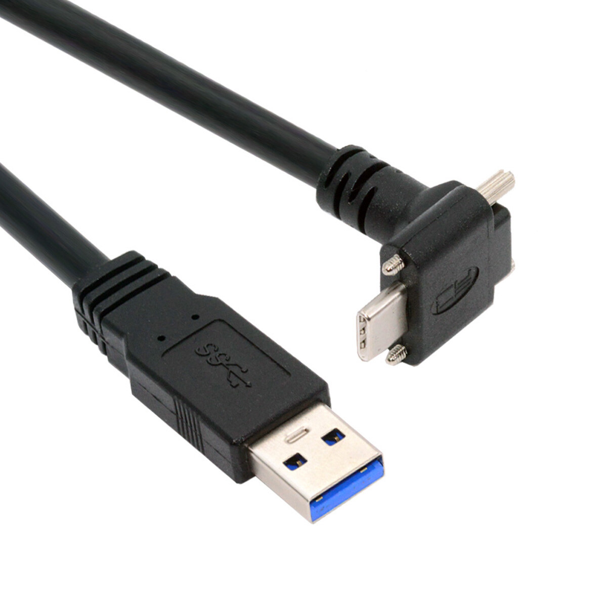 Cablecy Down Up Angled USB 3.1 Type-C Dual Screw Locking to USB3.0 Cable