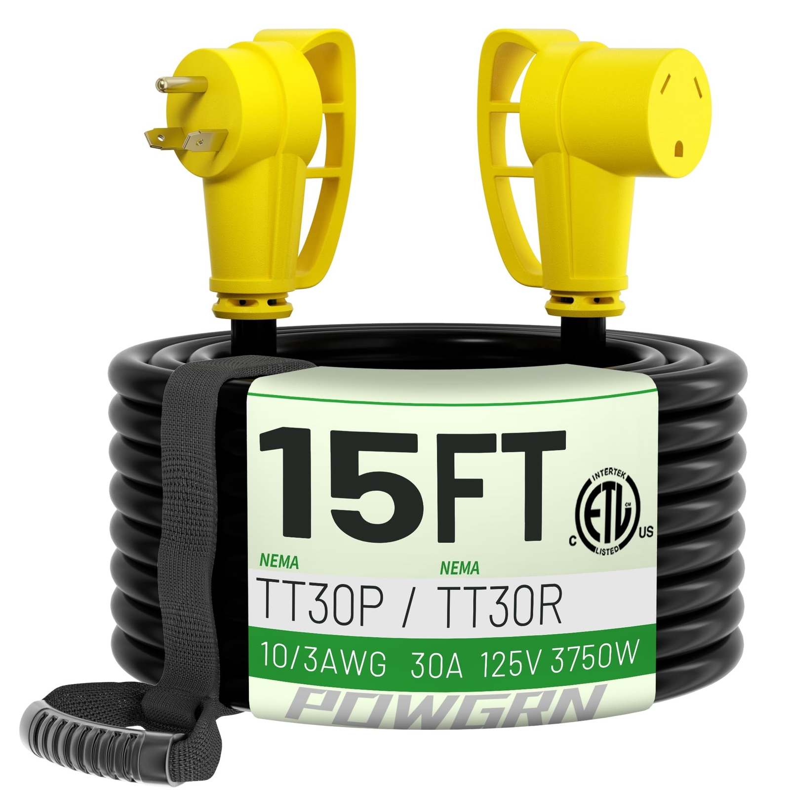 30 Amp RV Extension Cord 15 FT Outdoor with Grip Handle, Flexible Heavy Duty ...
