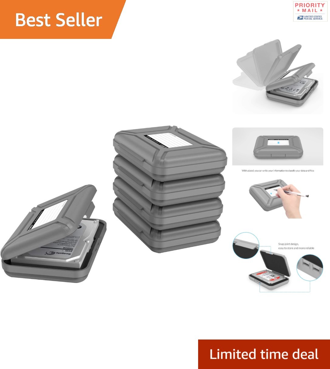 5 Pack External HD Case 35 cm Waterproof Shockproof with Organizer Stickers