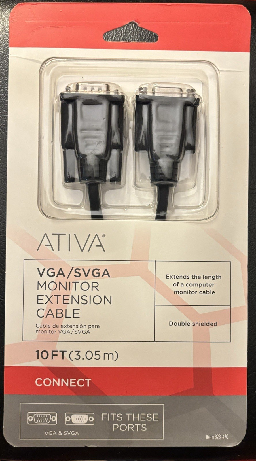 Ativa® VGA Monitor Extension Cable, 10’, Black