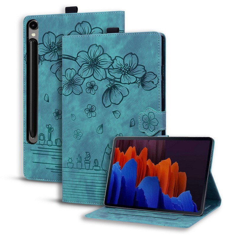 Leather Flower Cat Card Slot Tablet Case For Samsung Galaxy Tab S10 Lite S9 FE