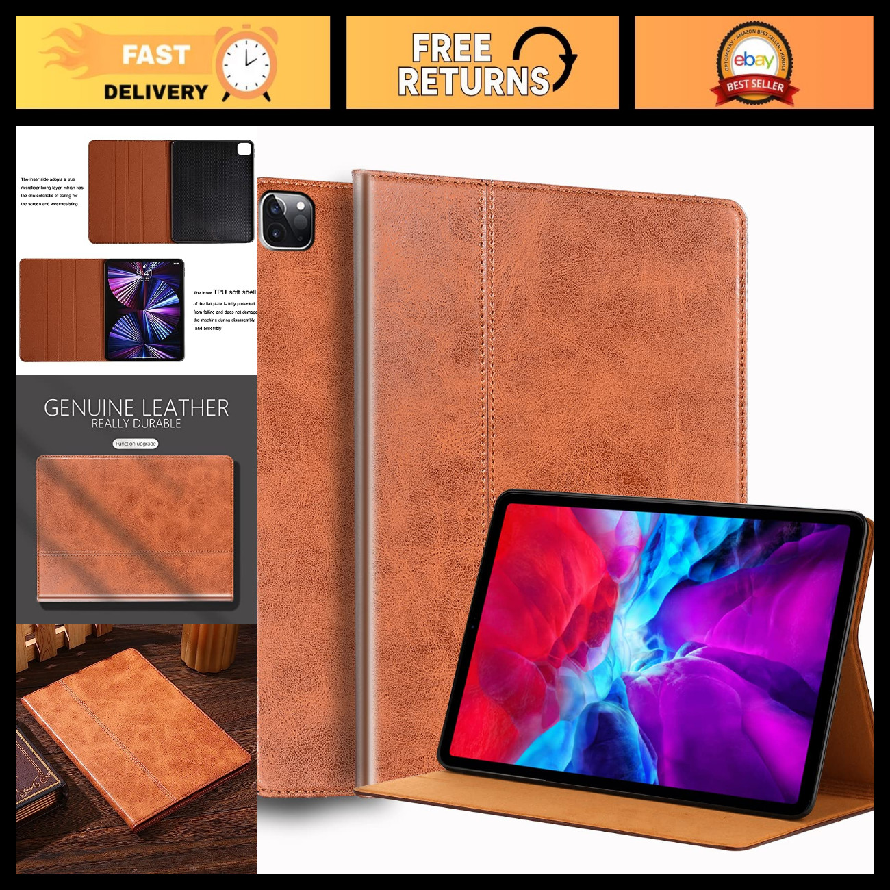 Premium Leather Folio Case for iPad Pro 12.9" 5th/4th/3rd Gen - Slim & Stylish