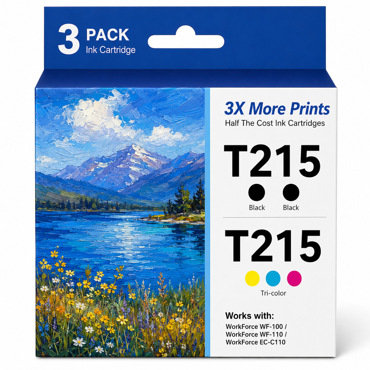 T215 Ink Cartridge 3Pk ( 2-BK 1-TriColor）Compatible for WF-100 WF-110 EC-110