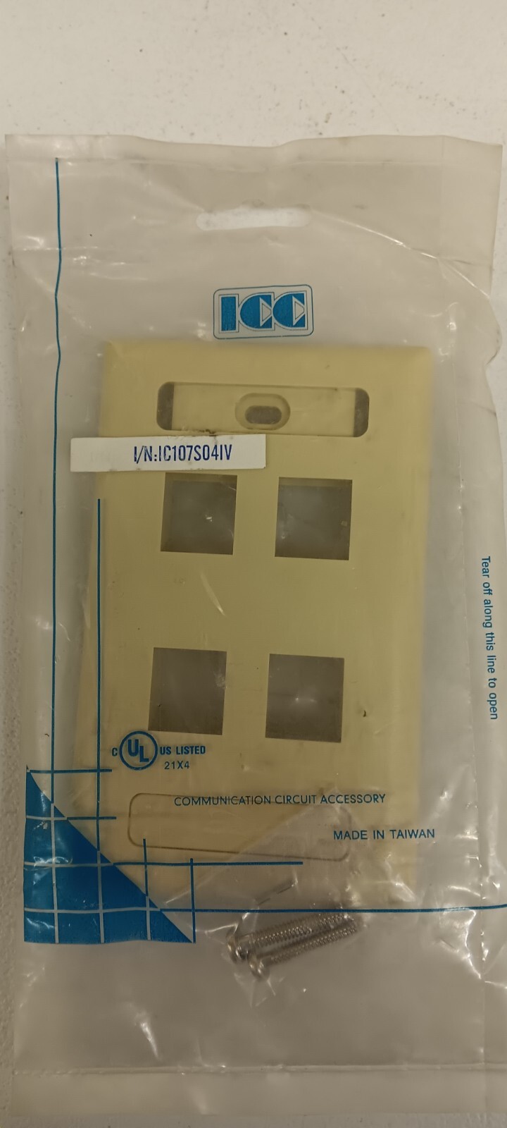 ICC IC107S04IV Classic Single Gang Faceplate With ID - Ivory- 4 Port