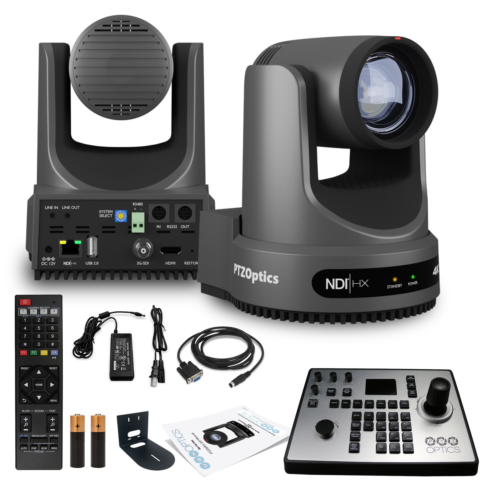 PTZOptics Move 4K PTZ Camera with 12x Zoom (Gray) (PT12X-4K-GY-G3) + PT-JOY-G4