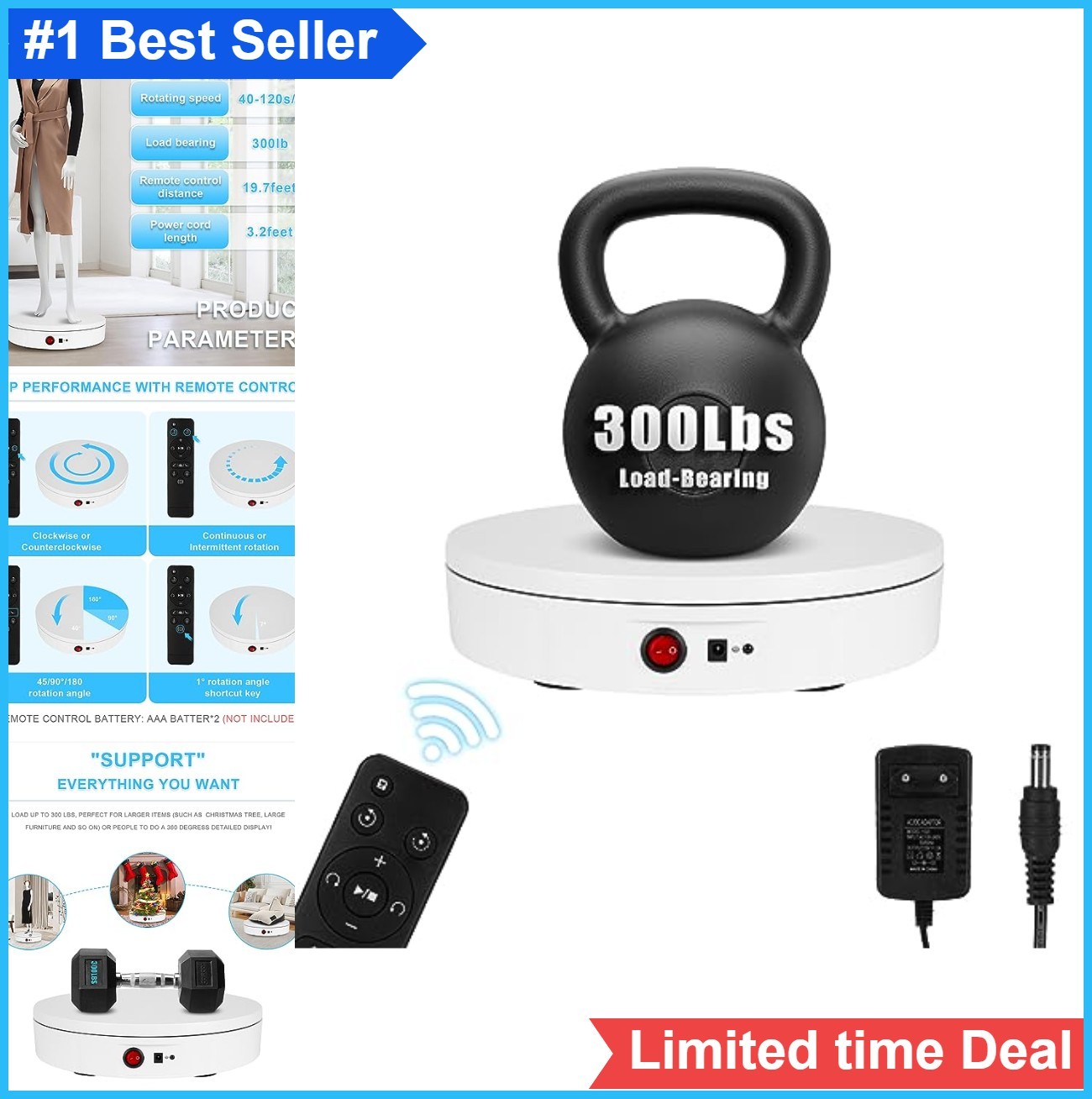 Remote Control Rotating Display Stand 360 Degree 300 Lbs Capacity Metal