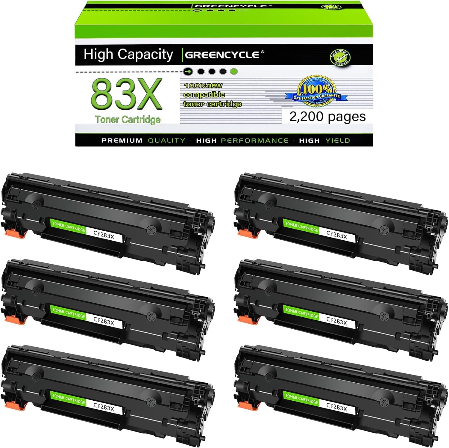 6 Pack CF283X 83X Black Toner Cartridge Compatible For HP LaserJet M201dw M225dn