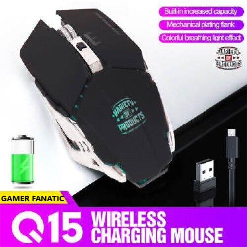Wireless Gaming Mouse (GAMER FANATIC) Q15 RGB LED Ergonomic Lightweight Black