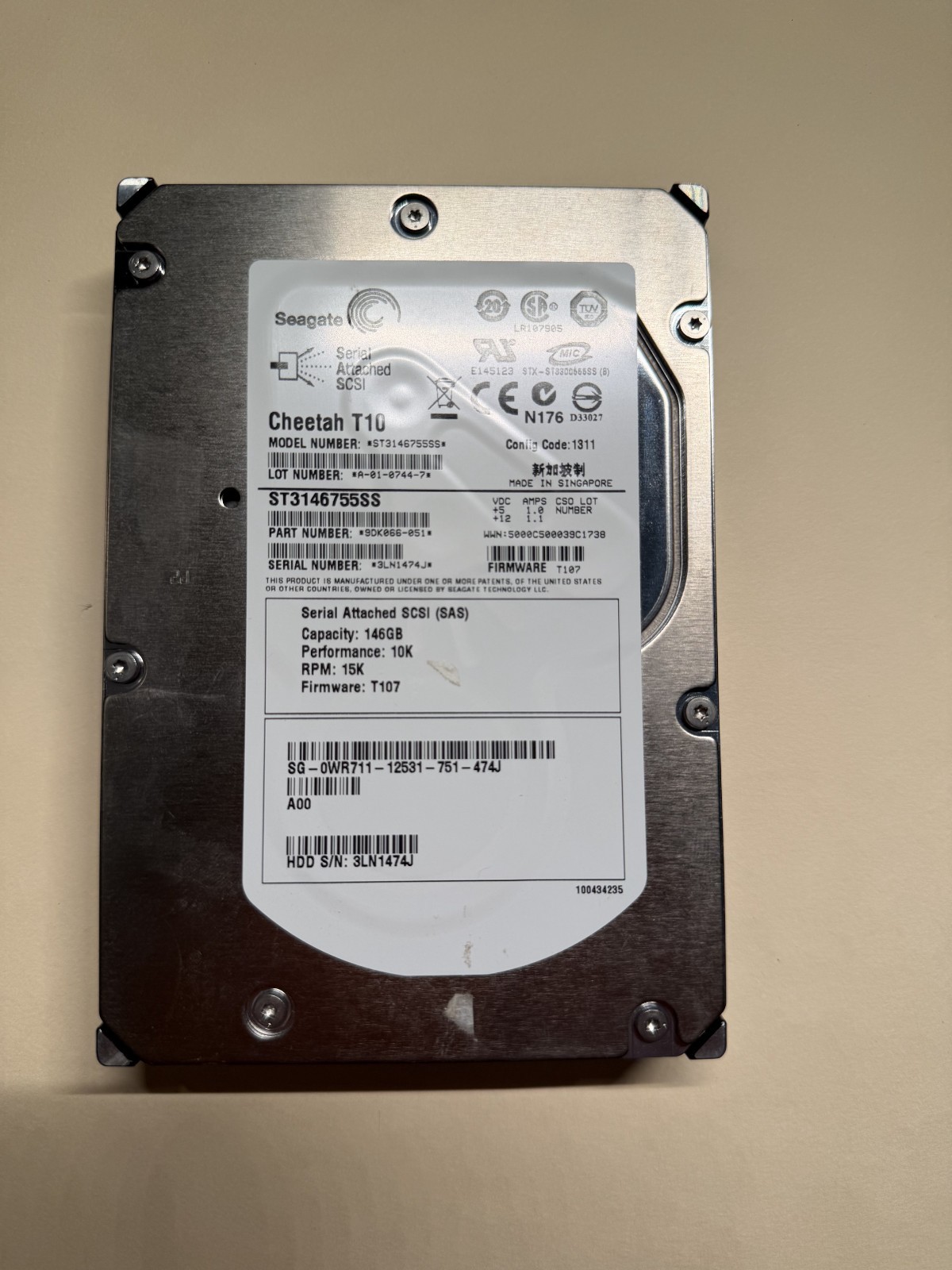 Seagate Cheetah T10 146 GB,Internal,10000 RPM,3.5" (ST3146755SS) Hard Drive