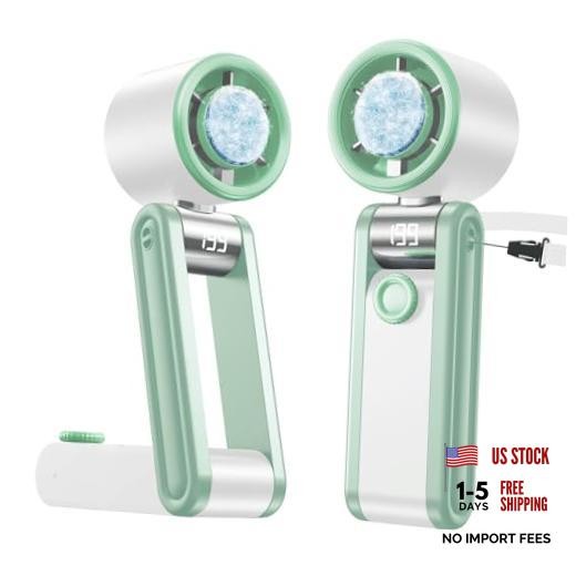Portable Foldable Fan with Ice Cooling, 199 Speed Adjustable Handheld Fan White