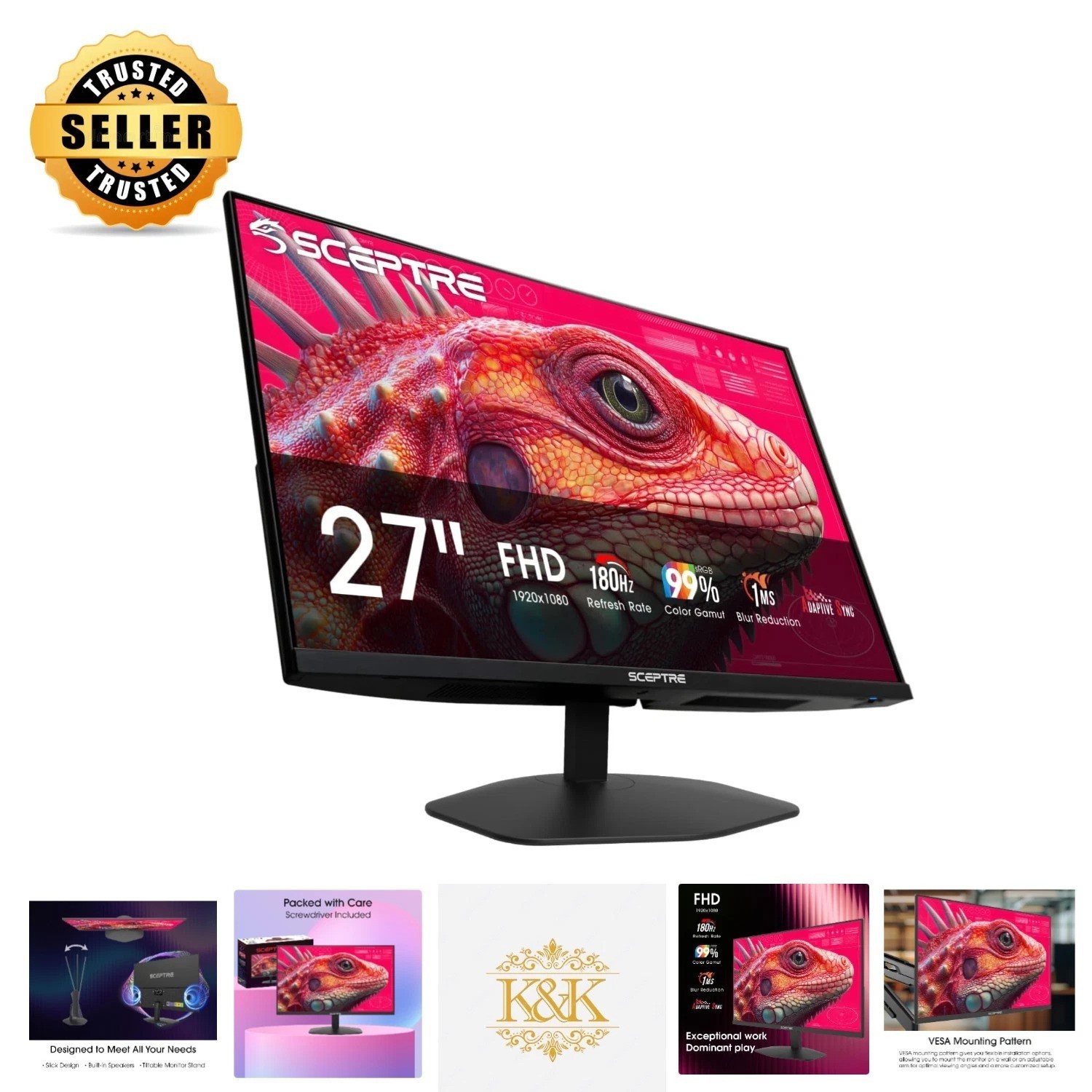 High-Performance 27-Inch Gaming Monitor: 180Hz, 94% sRGB, Built-in Speakers