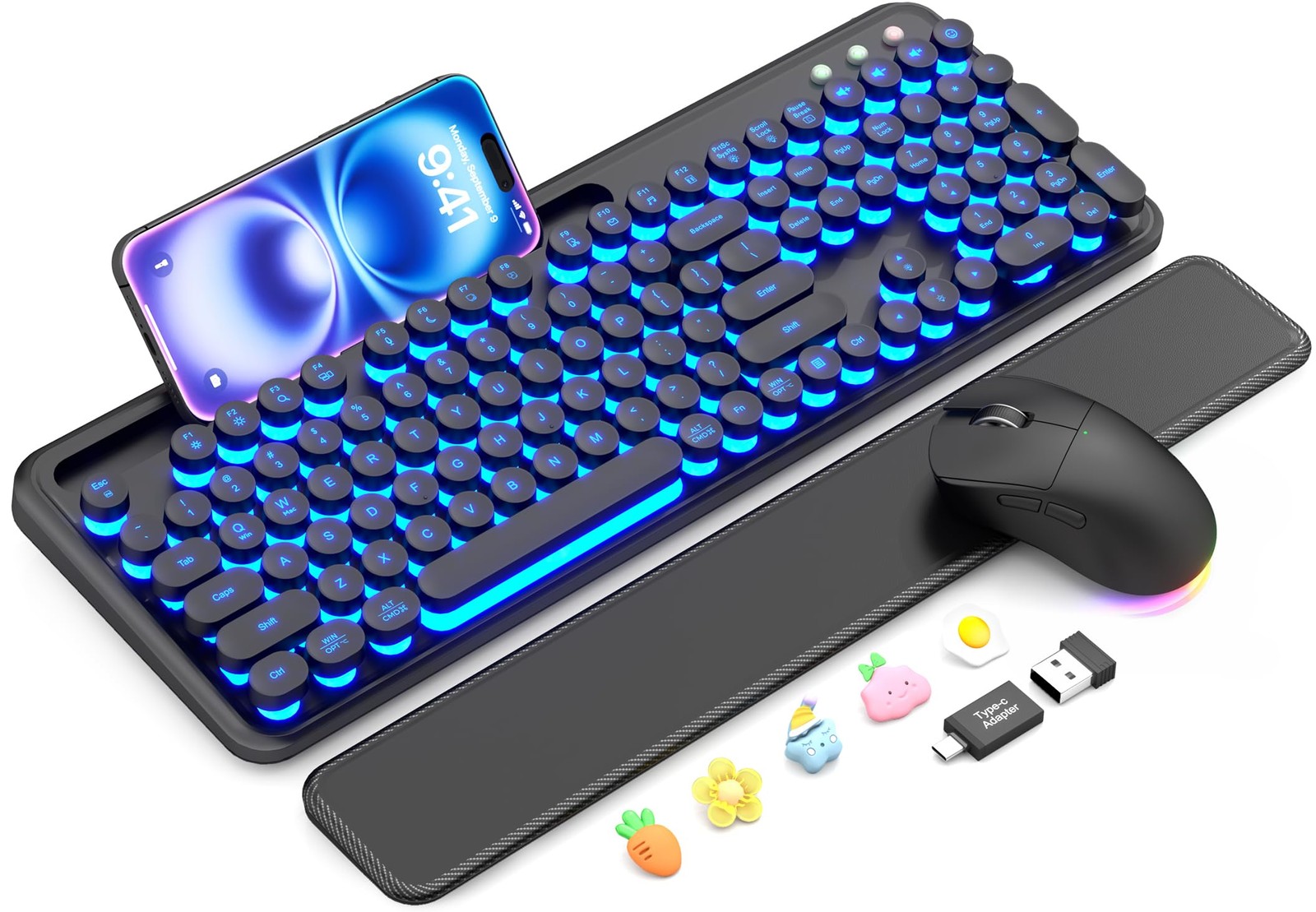 Wireless Keyboard and Mouse Combo - Backlit Typewriter Classic Black