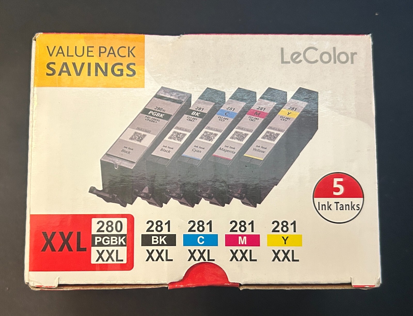 LeColor 5 Pack Ink XXL 280 PGBK 281BK 281C 281M 281Y Canon 280 281 Replacement