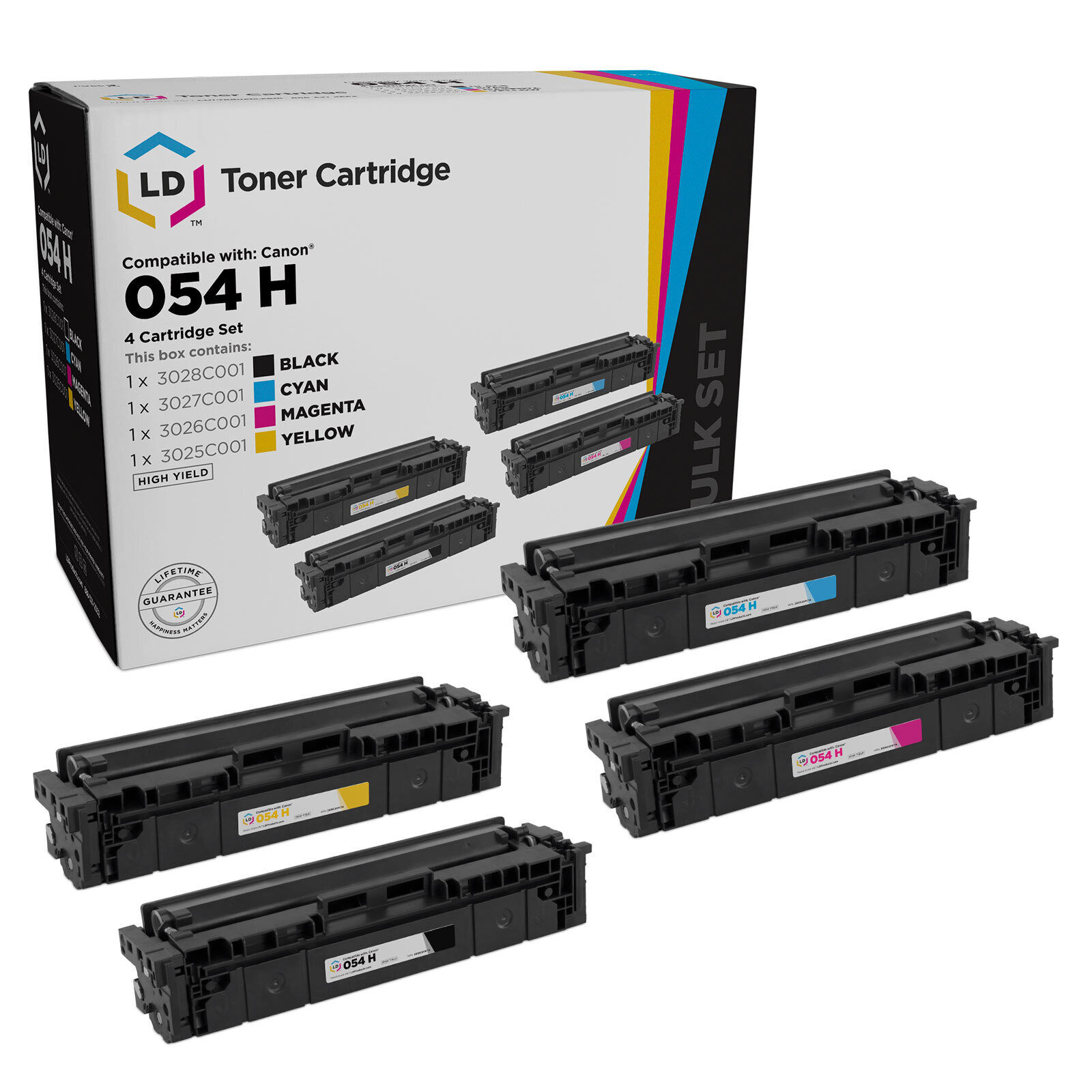 LD Compatible Canon 054H High Capacity Toner: Black Cyan Magenta Yellow 4-Pack