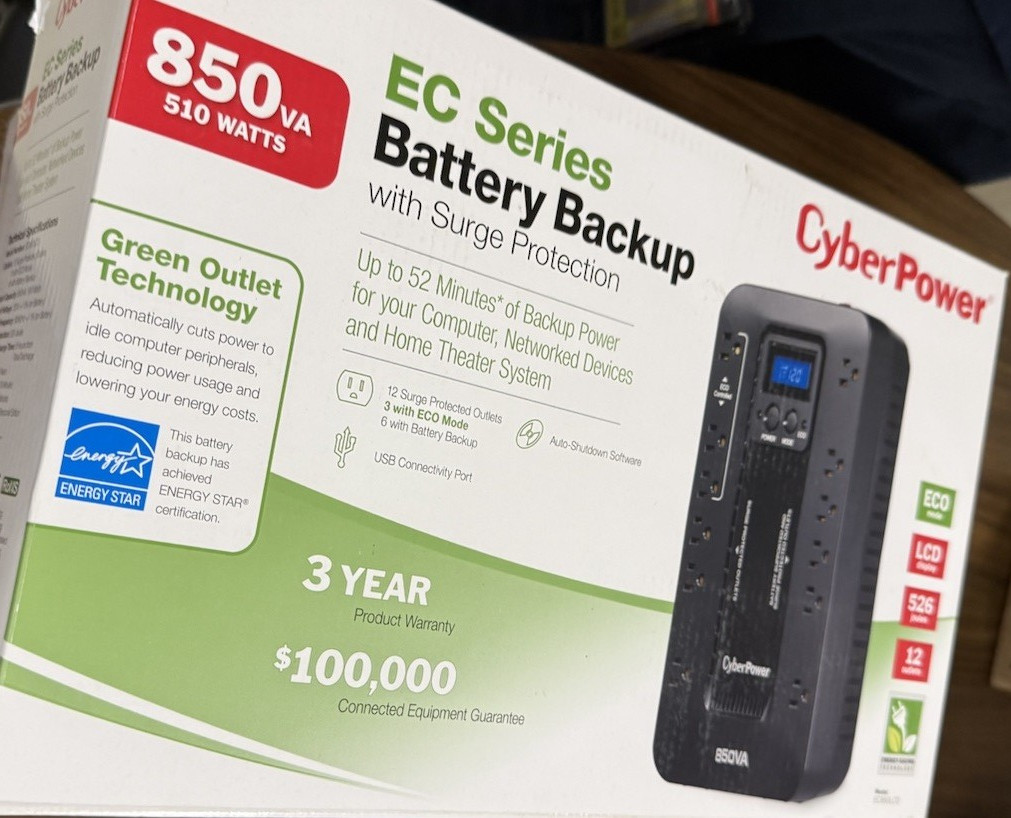 CyberPower EC850LCD UPS 850VA 510W LCD Surge Protection 12 Outlets