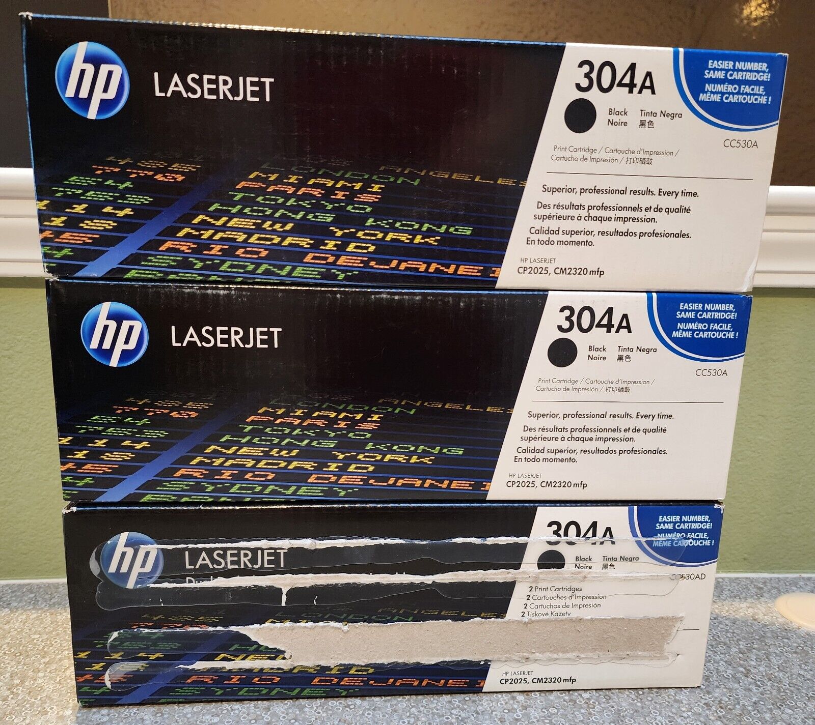 Lot of (3) Sealed Genuine HP LaserJet 304A CC530A & (CC530AD, only 1 box) Toner