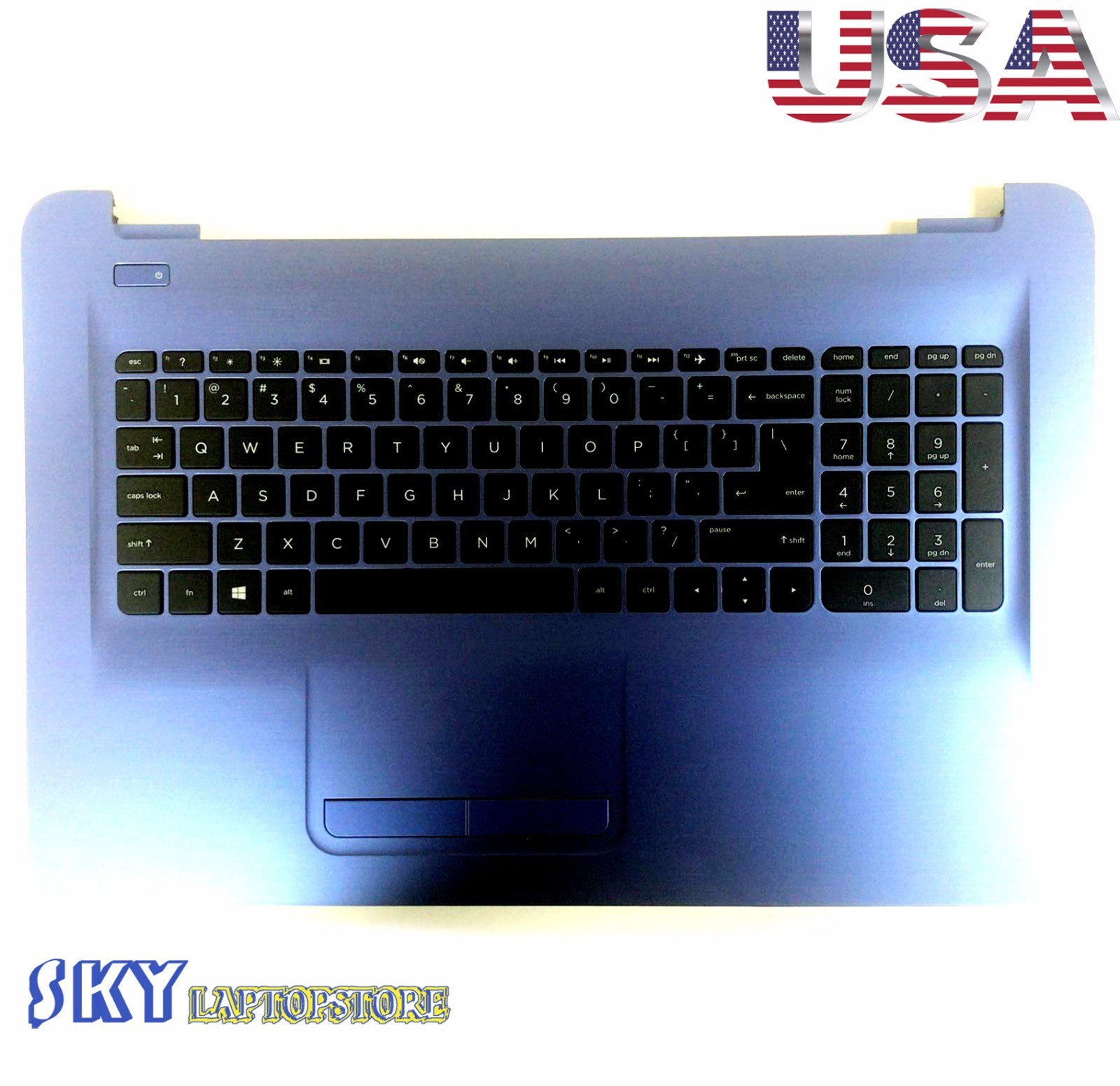 NEW HP 17X 17Y 17-X  Blue Palmrest w US Keyboard Touchpad 908057-001 856777-001