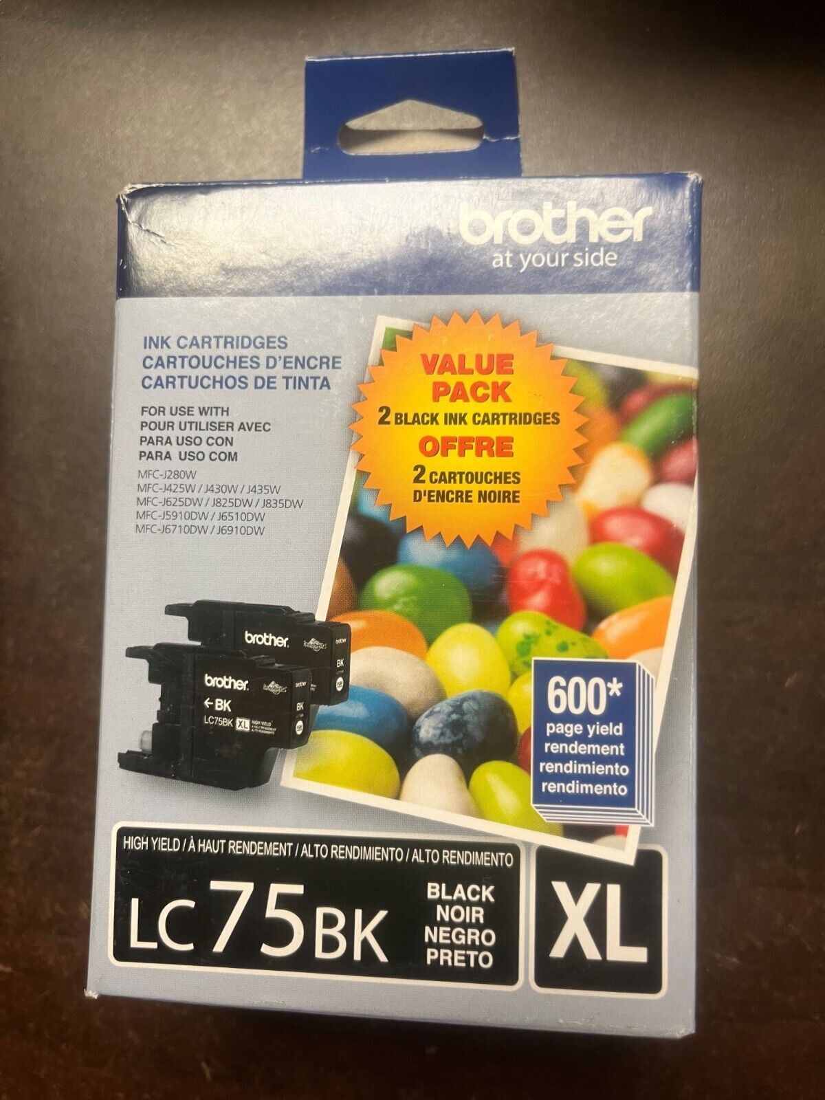 Brother LC75BK XL Black Ink Cartridge OEM Exp 08.2019 open box sealed bag