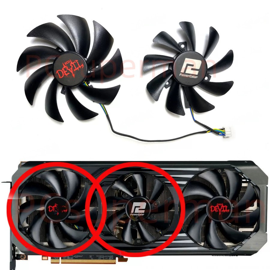 For Powercolor RX6700XT 6750XT 6800 6800XT 6900XT Red Devil Video Card Fan