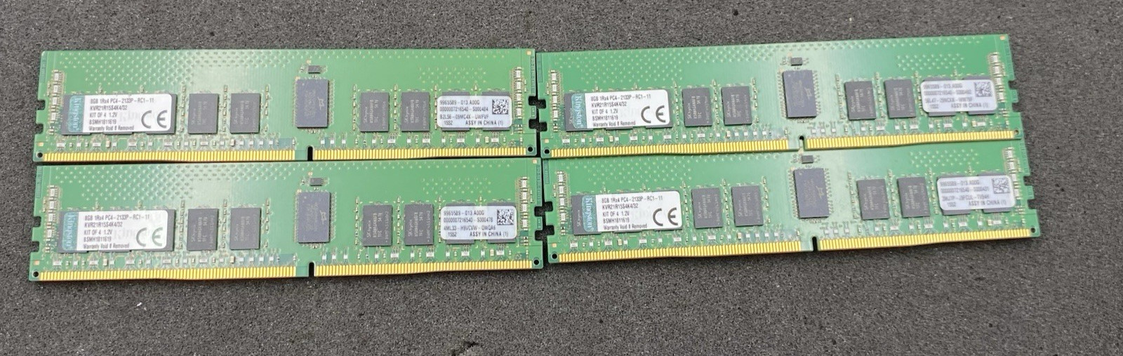 LOT OF 4 Kingston 8GB 1R PC4-2133P-RC1-11 RAM Module P/N: KVR21R15S4K4/32