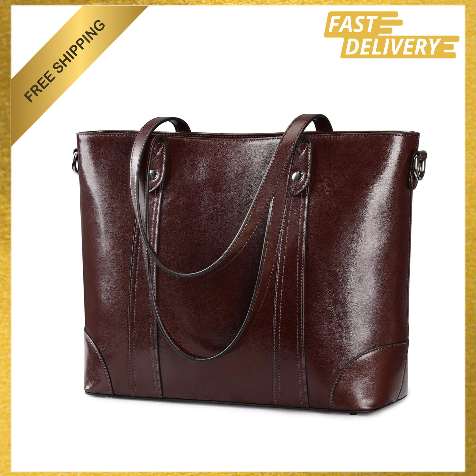 Leather Tote Bag for Women Large Work Shoulder Handbag with Zipper and Multiple