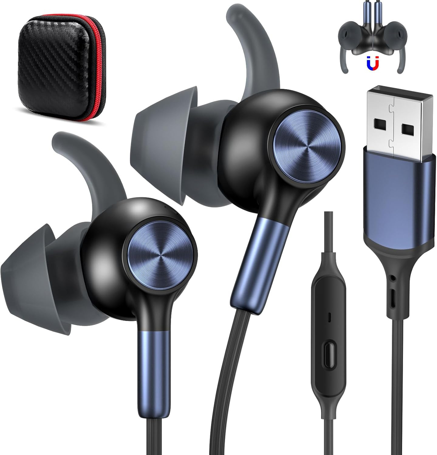 USB Earbuds with Microphone for PC Laptop,Wired USB a Headphones with Mic
