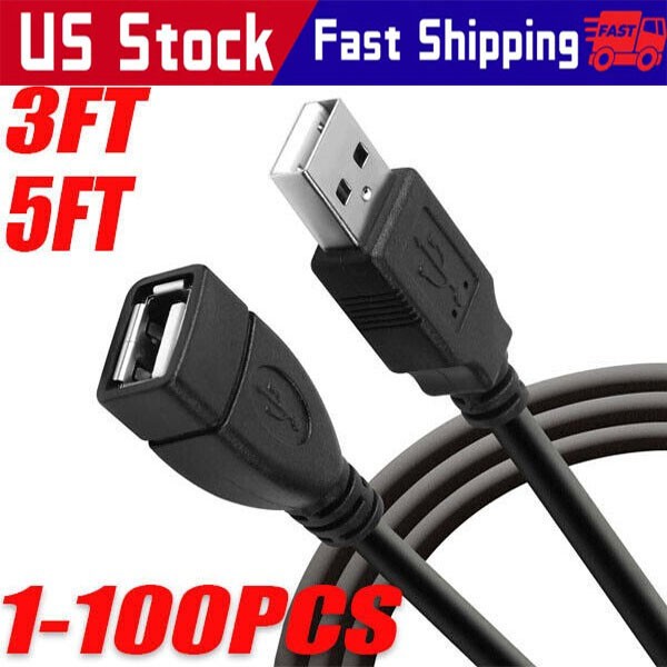 High-Speed USB-USB Extension Cable USB 2.0 Adapter Extender Cord Male/Female LOT