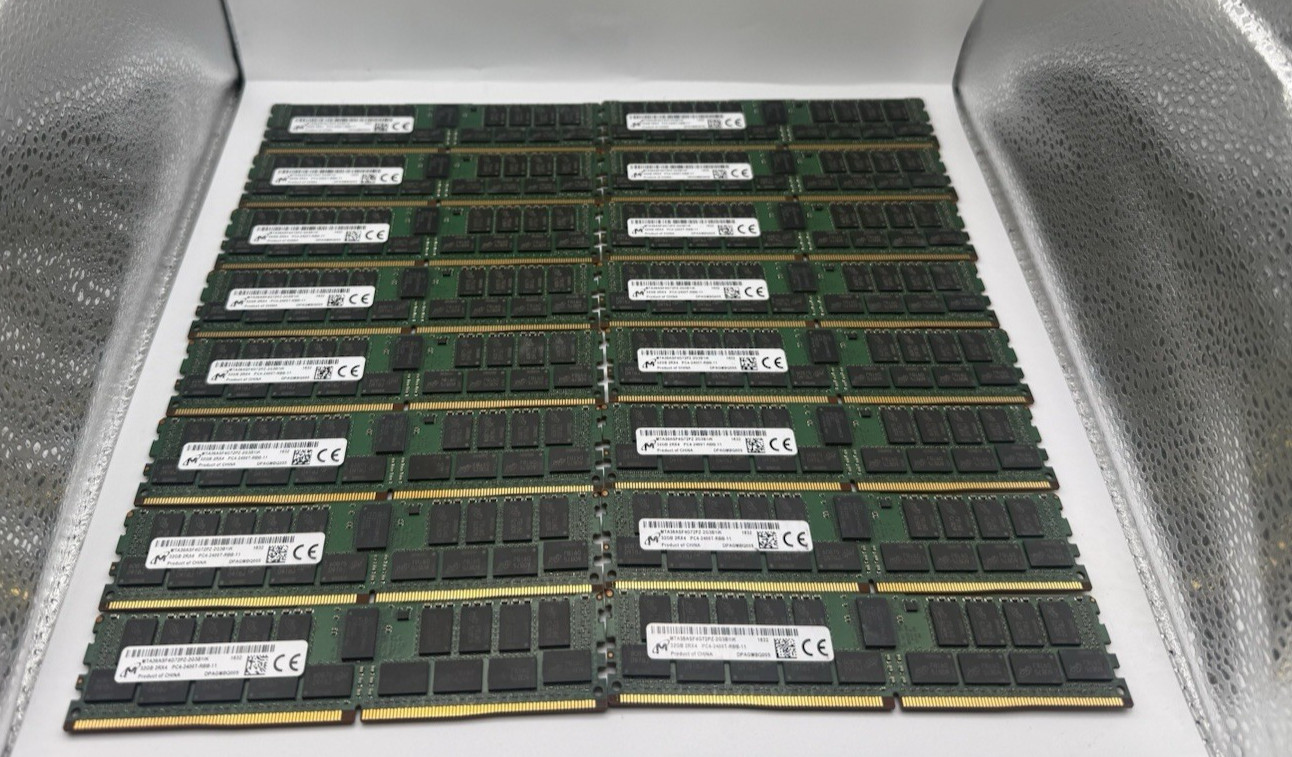 LOT OF (16) Micron 32 GB PC4-2400T-RBB-11 Memory Ram 2Rx4