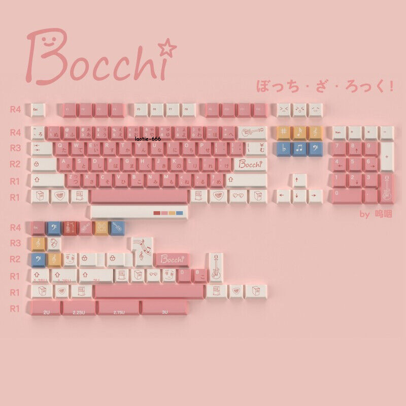 BOCCHI THE ROCK 140 Keycaps Cherry Height PBT Anime Pink For Cherry MX Keyboard
