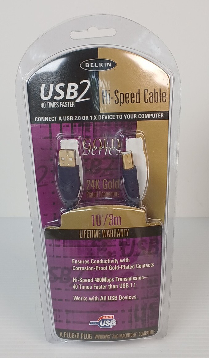 Belkin USB2 40 Times Faster Hi-Speed Cable Gold Plated USB 1.1 Gold Series New