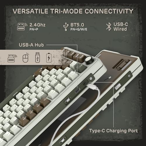 RK ROYAL KLUDGE L75 GASKET MOUNT MECHANICAL KEYBOARD W/KNOB/MACRO -  PALM GREEN