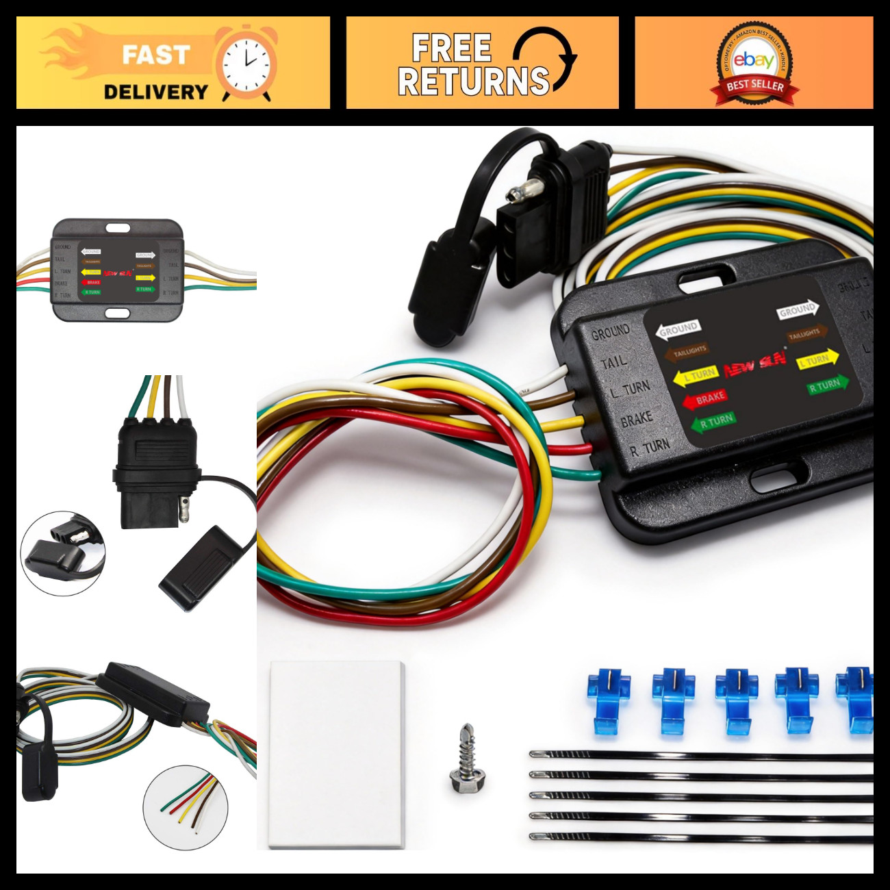 80" 3 to 2-Way Tail Light Converter Cable, 100% Copper Wire Harness, Durable Des