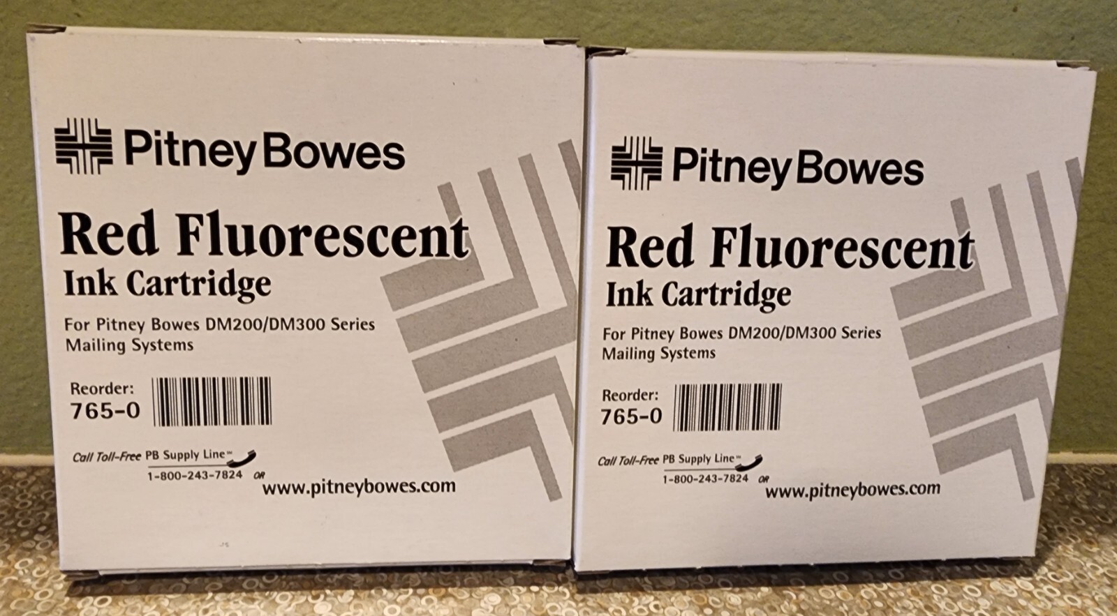 Lot of (2x) New Genuine Pitney Bowes Red Fluorescent Ink DM200/DM300 Series