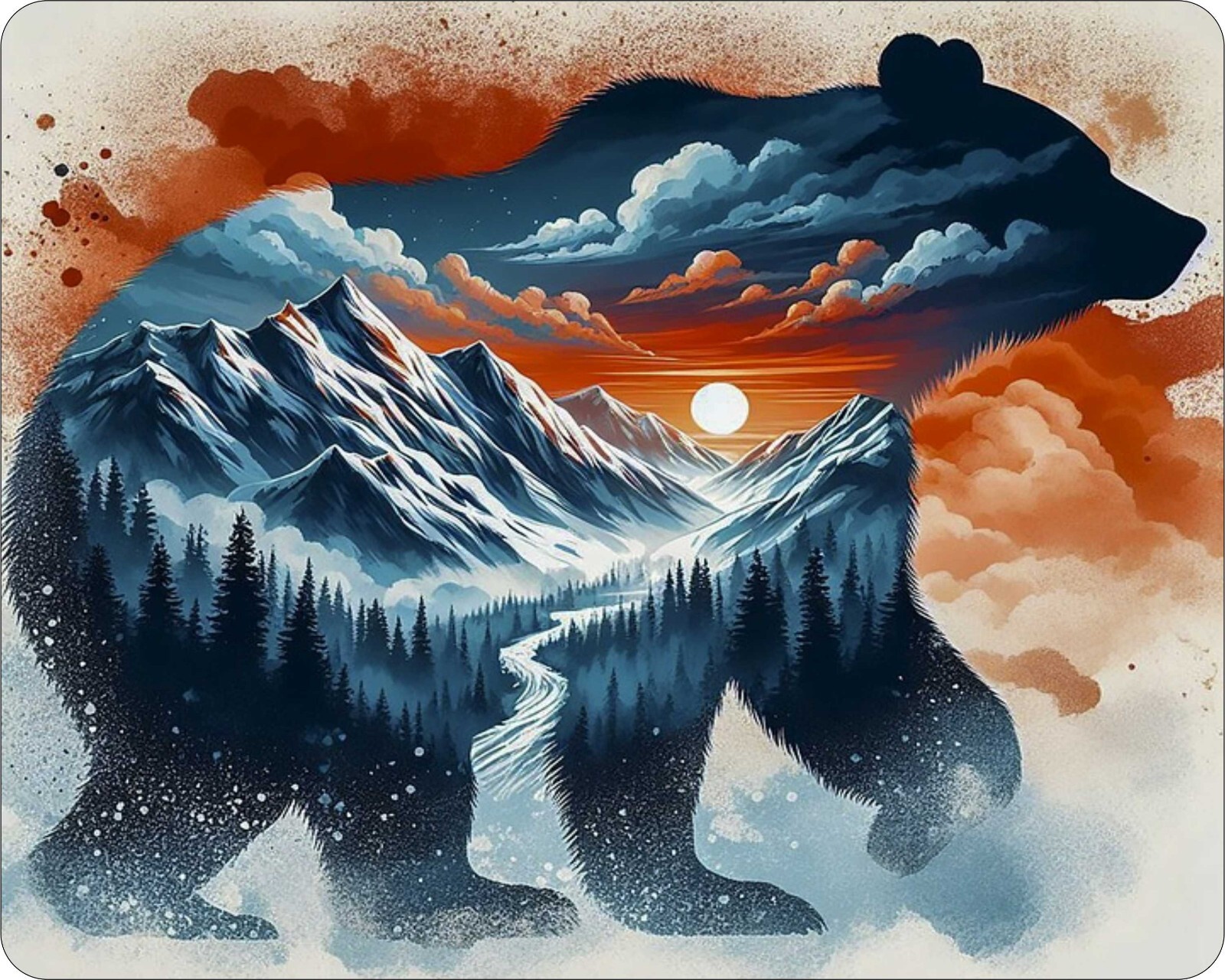 Fantasy Art Grizzly Bear against Mountains AI Design  Novelty Mouse Pad Stunning