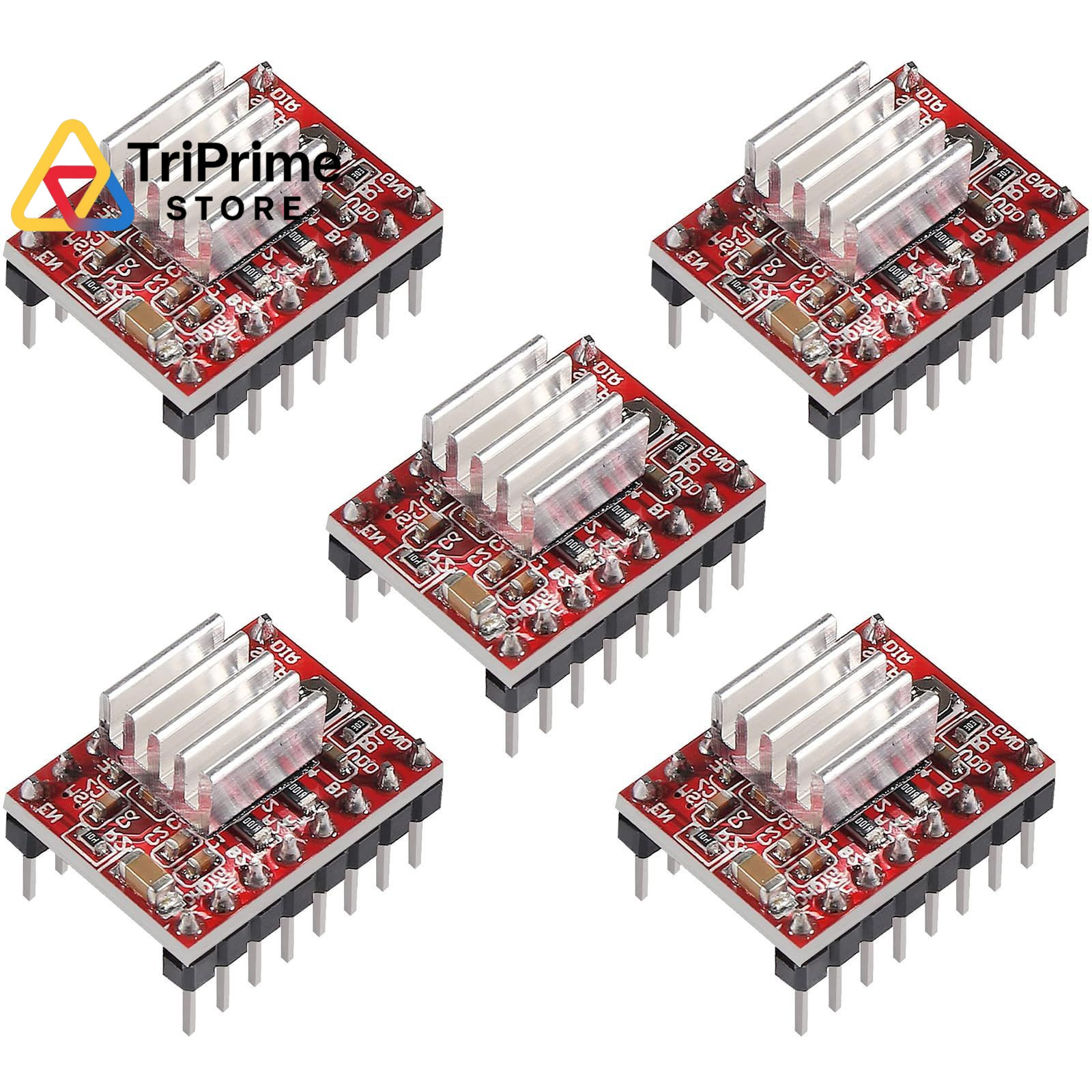 hiBCTR 5 Pieces of A4988 Stepper Motor Driver Modules with Heat Sinks, Red