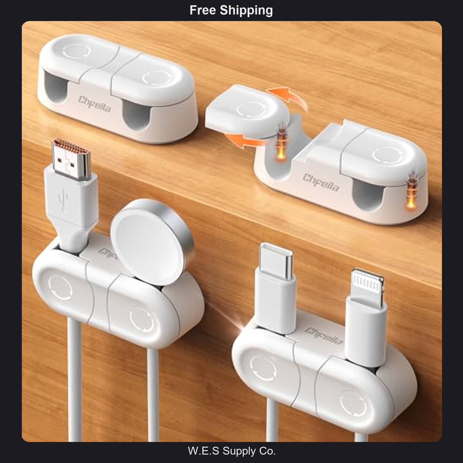 Chfeila 4Pack Magnetic Cable Clips Dual Slot Cord Holders White