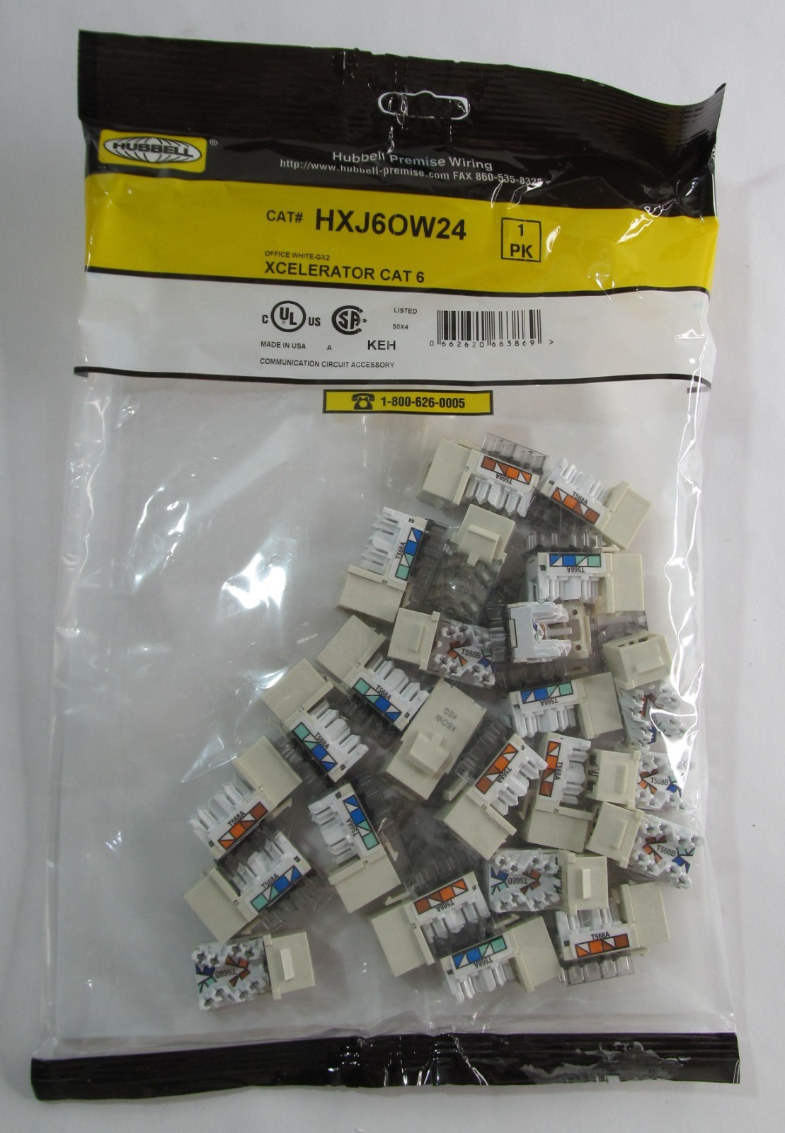 NEW 24-PACK HUBBELL HXJ6OW24 CATAGORY 6 XCELERATOR MODULAR JACKS