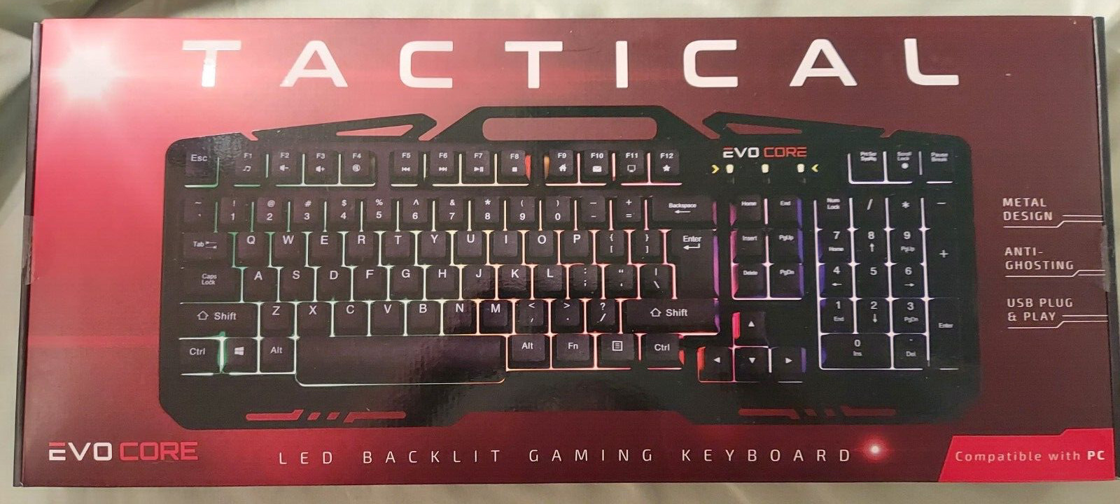 Tactical LED Backlit Gaming Keyboard by Evo Core new in box for PC