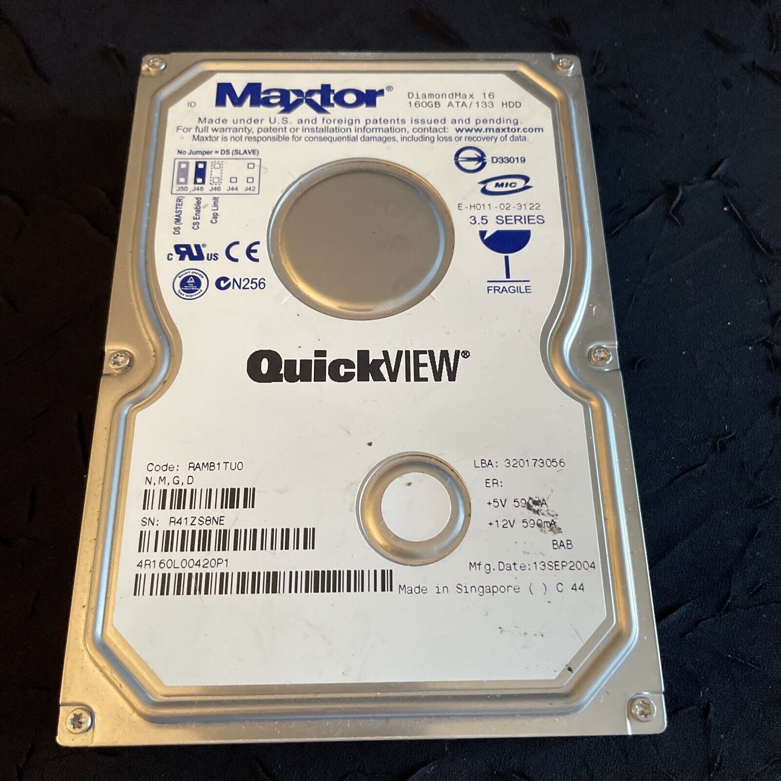 Maxtor DiamondMax 16 QuickVIEW 4R160L0 160GB ATA 133 HDD (Item AP)