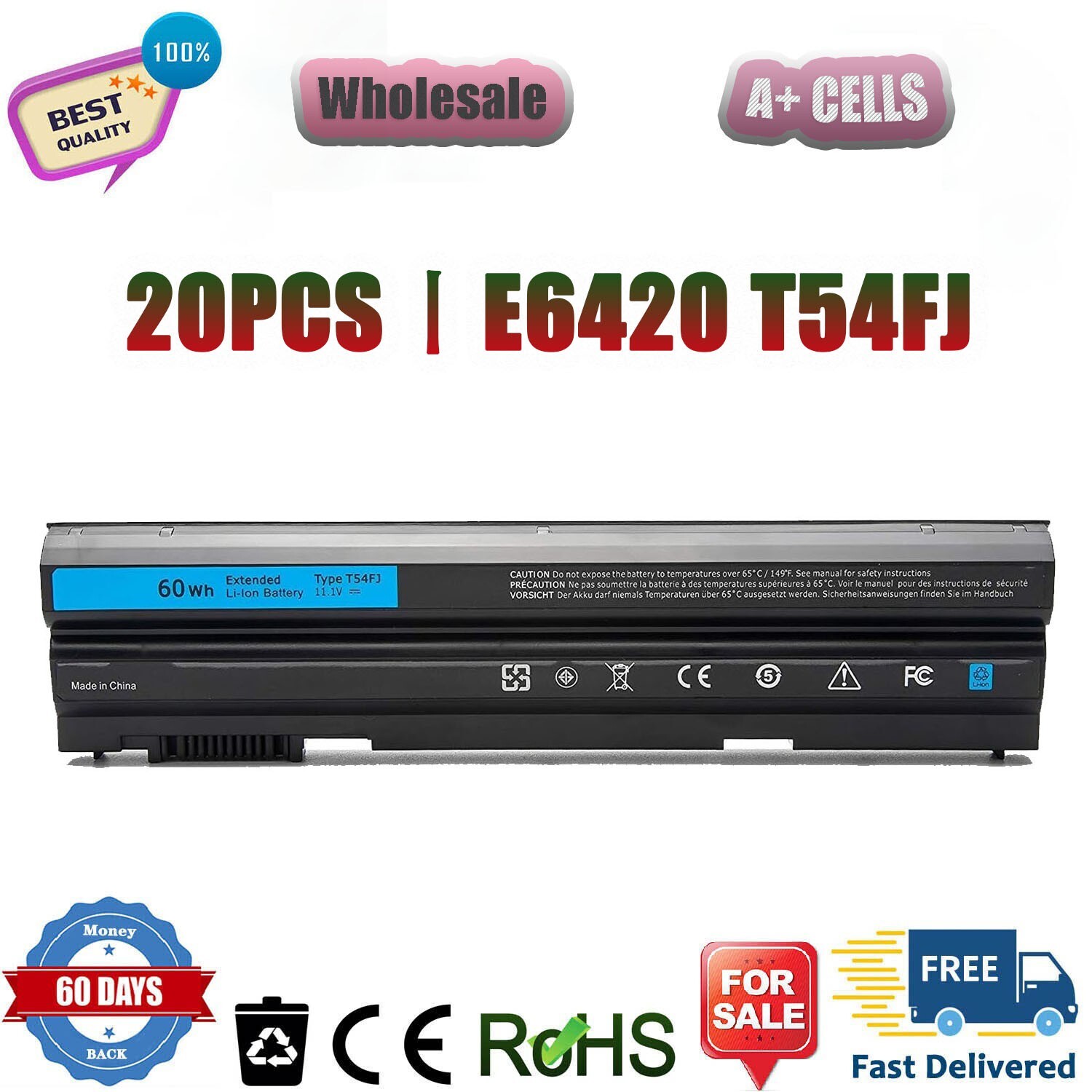 NEW 20PCS T54FJ Battery FOR DELL Latitude E5420 E5520 E5530 E6420 E6430 60Wh US