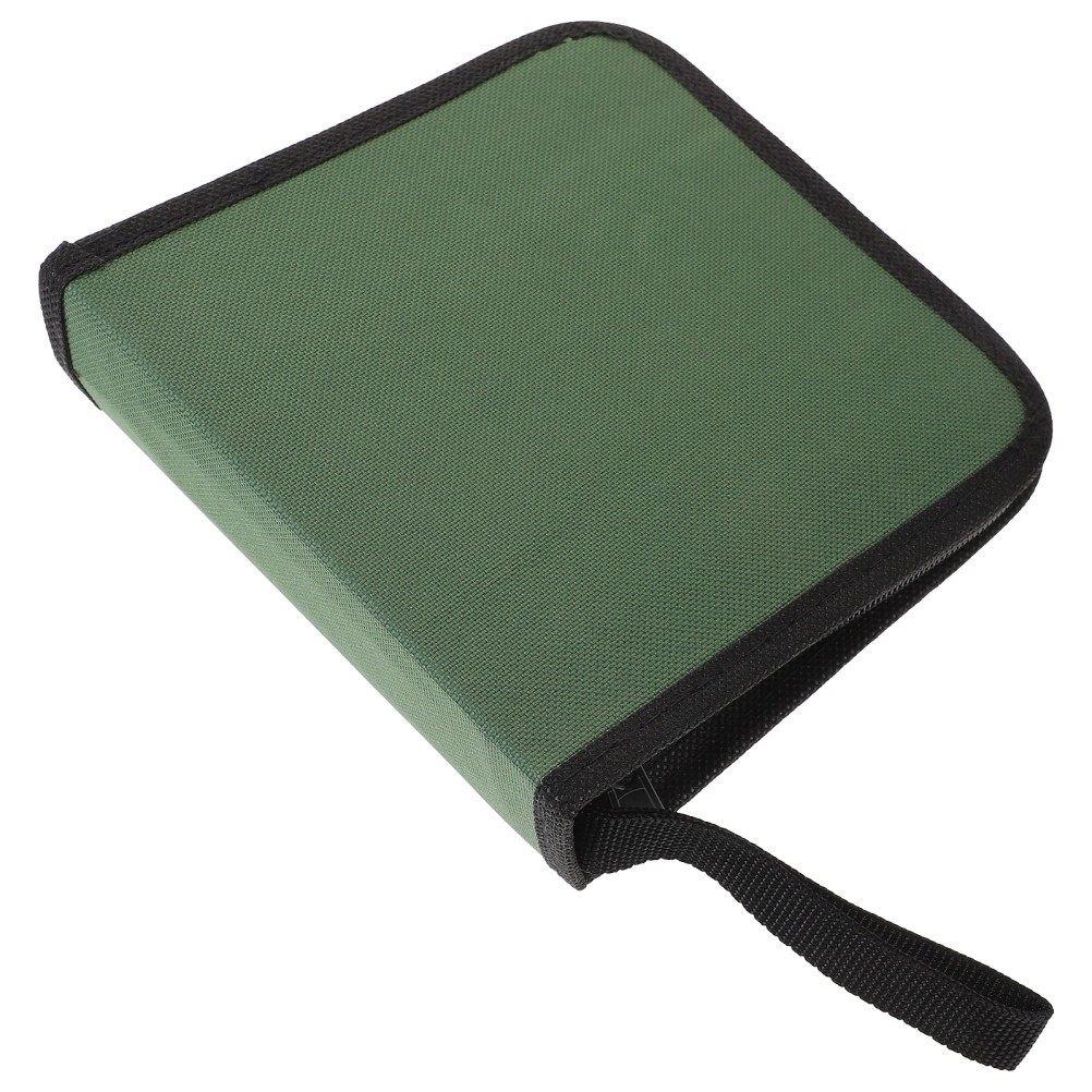 Portable Cd Storage Bag Reusable Oxford Cloth Green Case with Zipper
