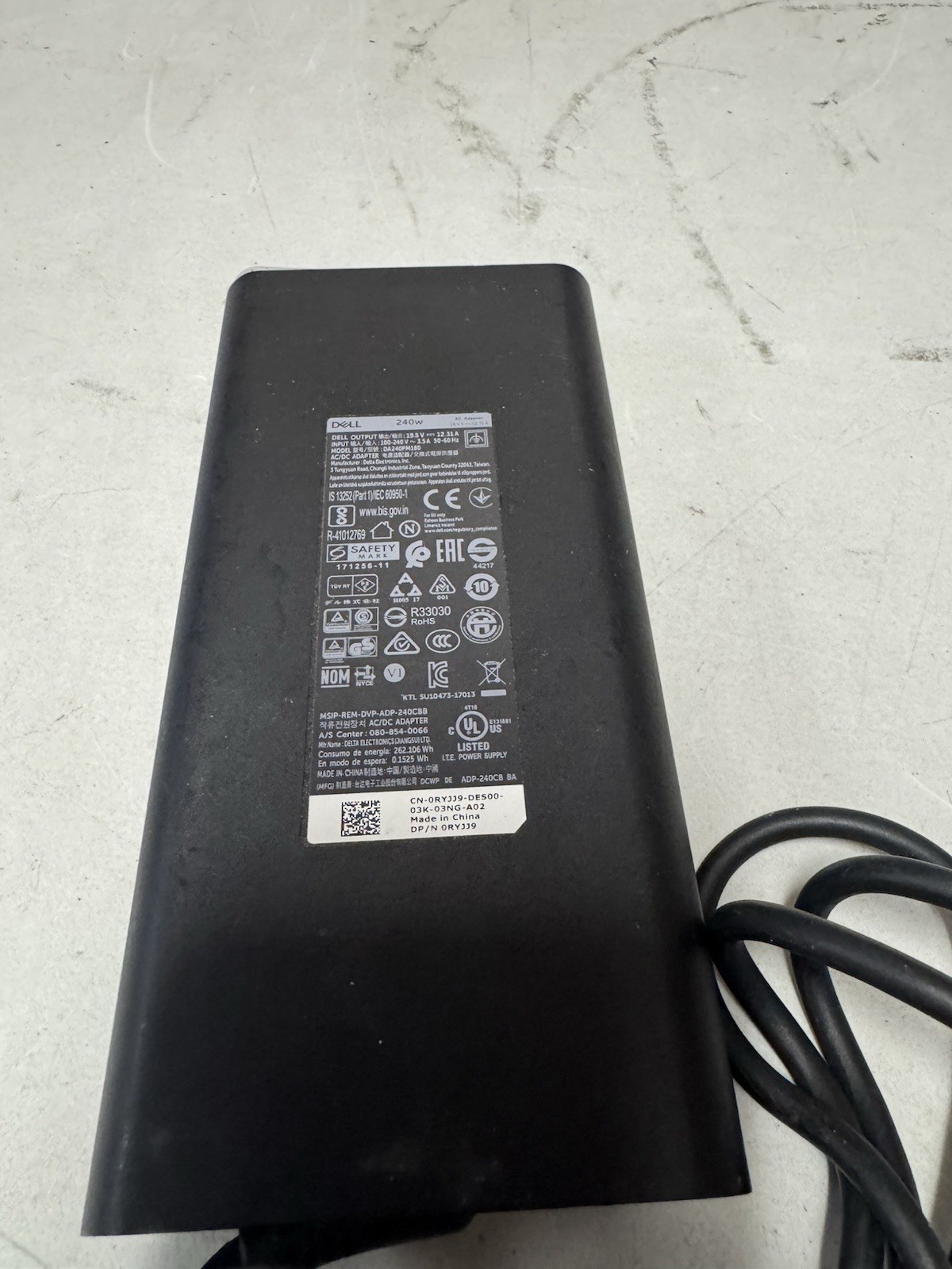 Dell 240W AC Adapter Charger DA240PM180 19.5V 12.3A – Tested – No Power Cord