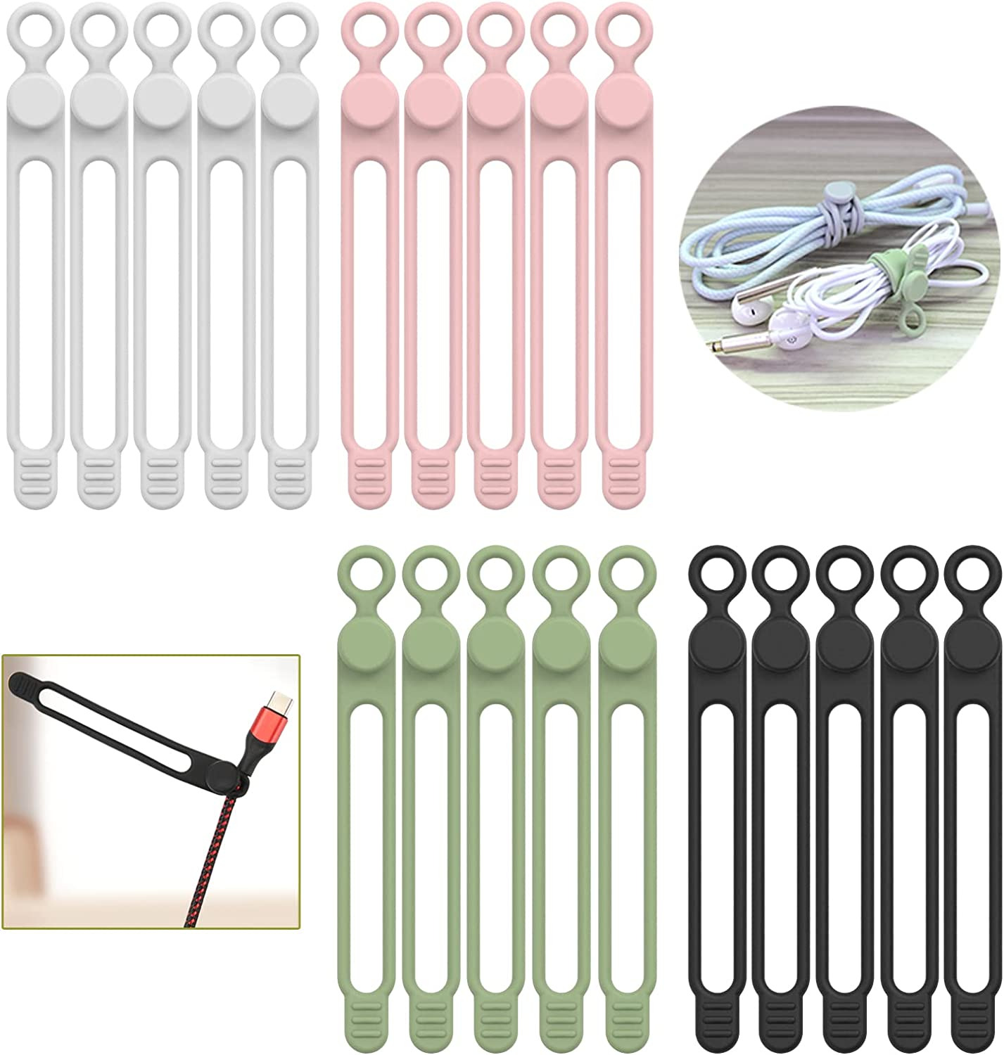 [20Park] Silicone Cable Ties,Reusable Cable Management Organizer, Multipurpose E