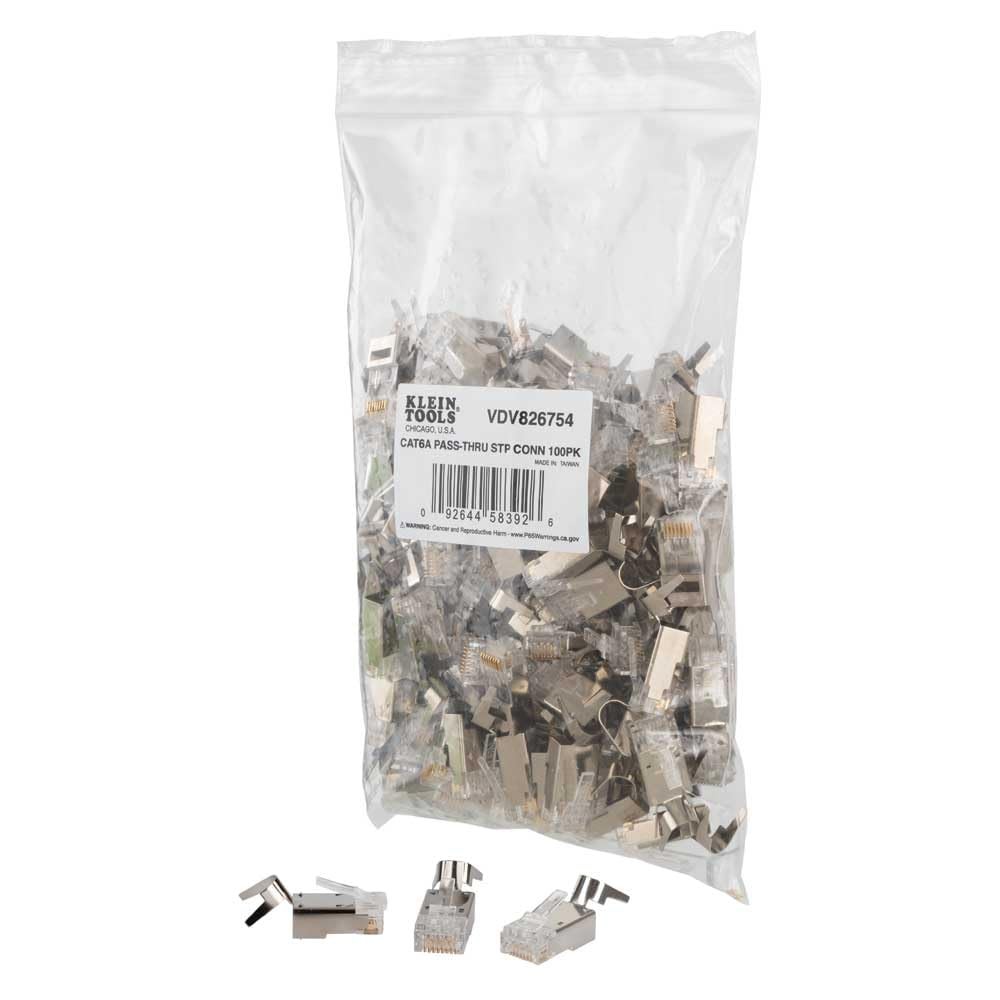 Klein Tools VDV826-754 Modular Data Plug for CAT6A Shielded 100-Pack, Clear